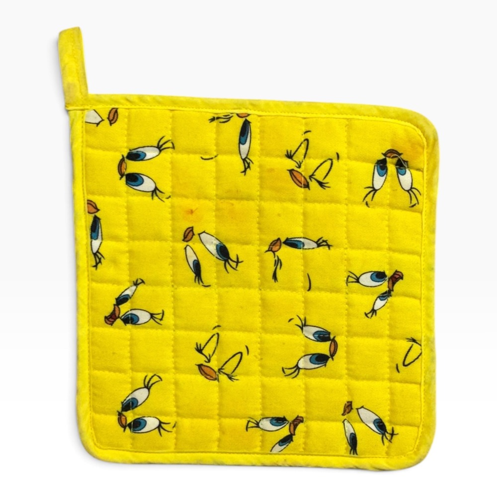 Vintage Warner Bros Studio Store Tweety Bird Pot Holder Yellow Quilted 2000